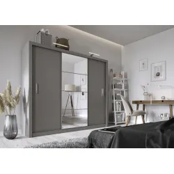 Trijų durų spinta su veidrodžiu TIVOL, pilka, 250x60x215 cm