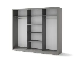 Trijų durų spinta su veidrodžiu TIVOL, pilka, 250x60x215 cm