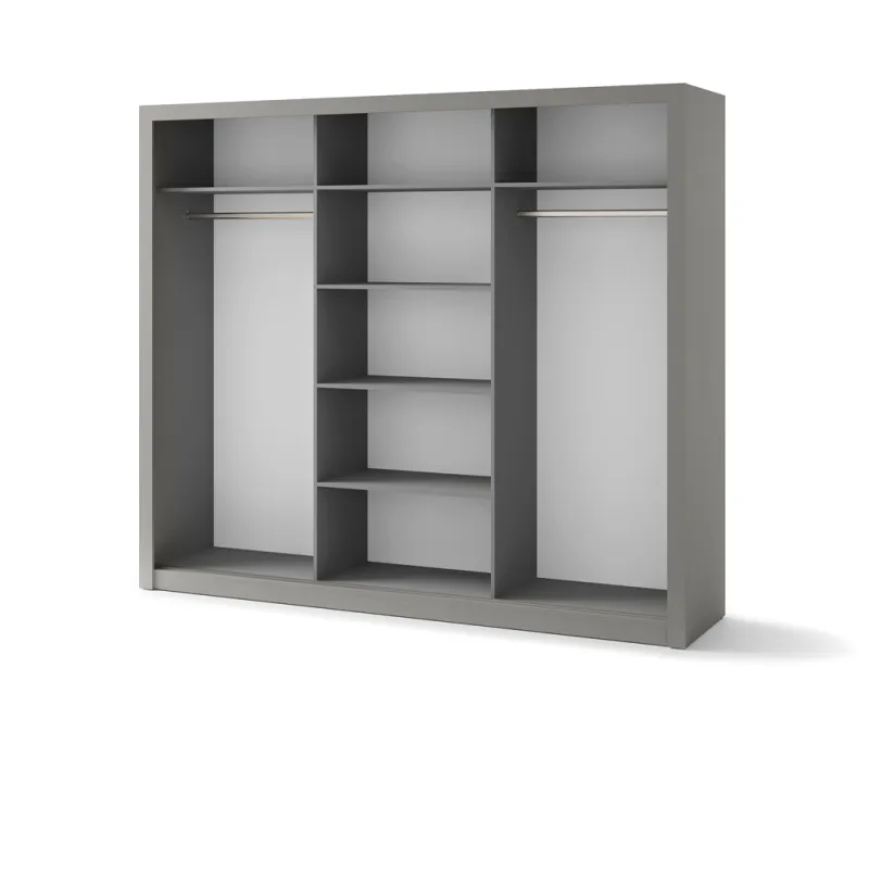 Trijų durų spinta su veidrodžiu TIVOL, pilka, 250x60x215 cm