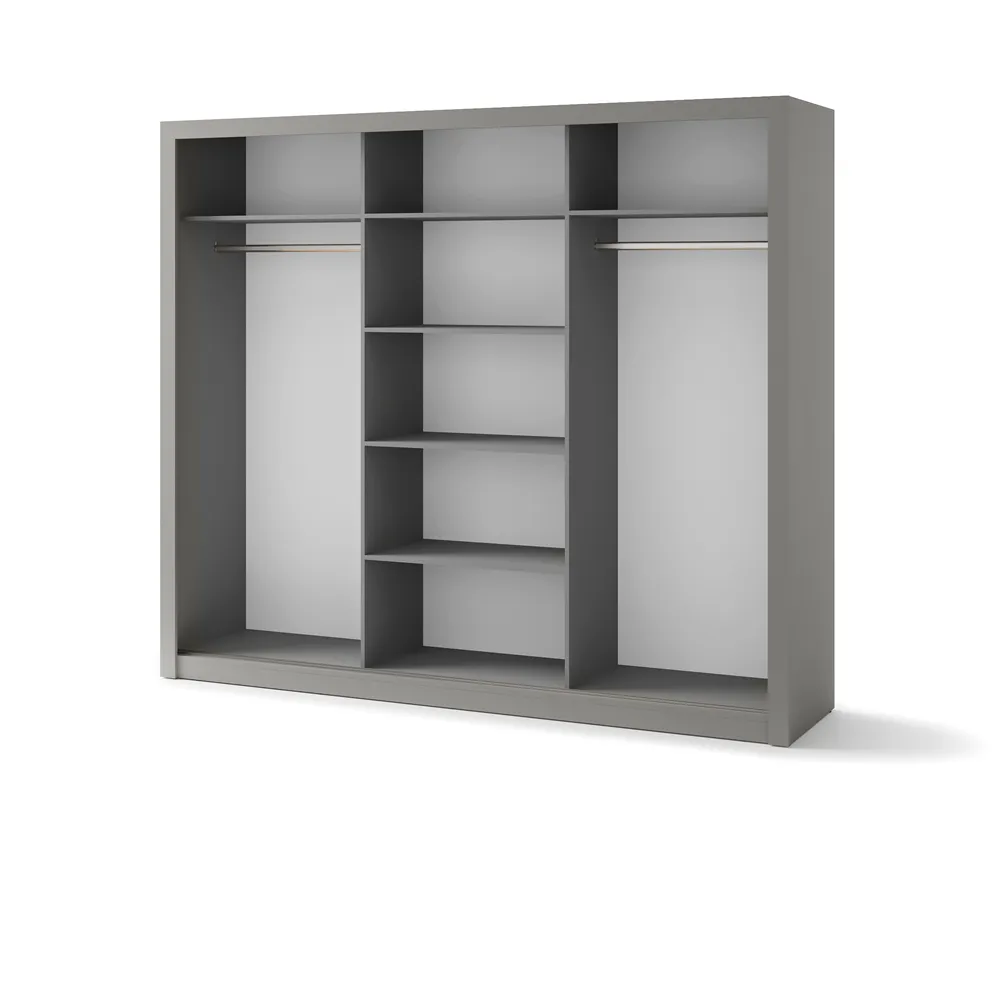 Trijų durų spinta su veidrodžiu TIVOL, pilka, 250x60x215 cm