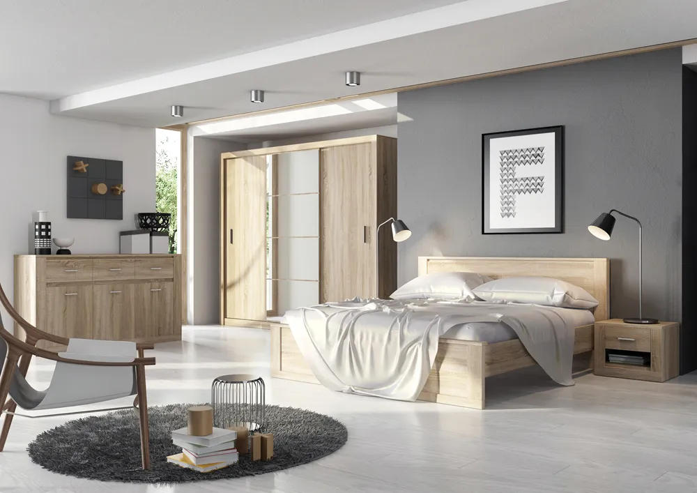 Trijų durų spinta su veidrodžiu TIVOL, ąžuolo, 250x60x215 cm