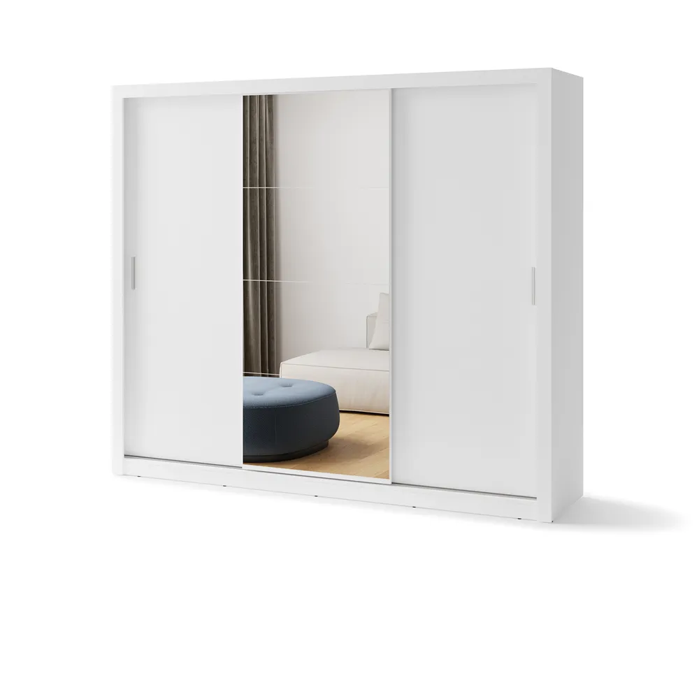 Trijų durų spinta su veidrodžiu TIVOL, balta, 250x60x215 cm