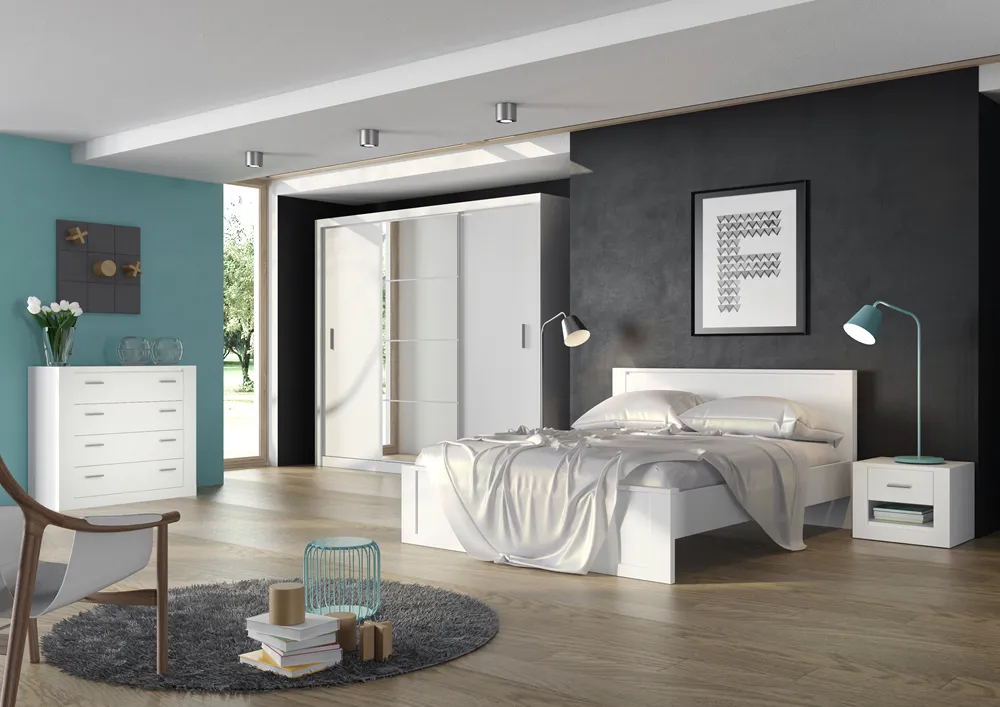 Trijų durų spinta su veidrodžiu TIVOL, balta, 250x60x215 cm