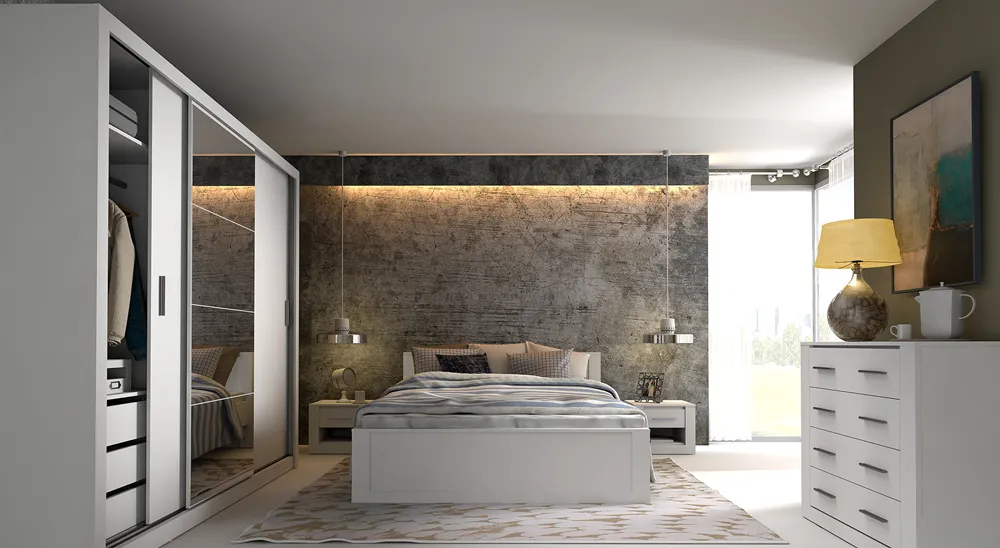 Trijų durų spinta su veidrodžiu TIVOL, balta, 250x60x215 cm