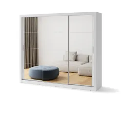 Trijų veidrodinių durų spinta TIVOL, balta, 250x60x215 cm