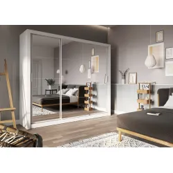 Trijų veidrodinių durų spinta TIVOL, balta, 250x60x215 cm