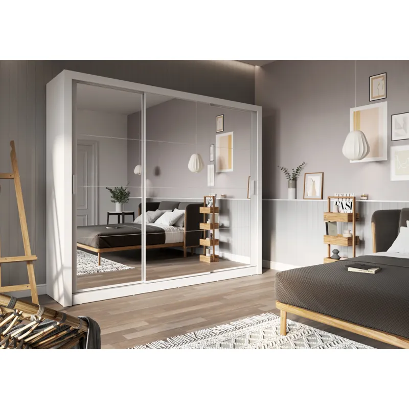 Trijų veidrodinių durų spinta TIVOL, balta, 250x60x215 cm