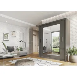 Dviejų durų spinta su veidrodžiais TIVOL, pilka, 180x60x215 cm