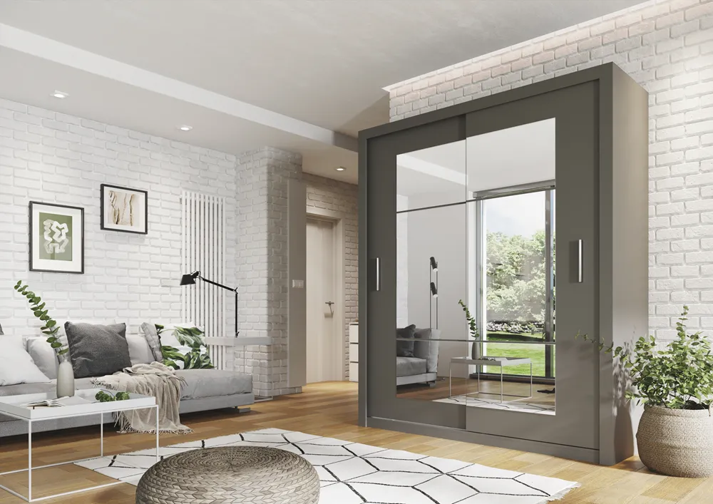 Dviejų durų spinta su veidrodžiais TIVOL, pilka, 180x60x215 cm