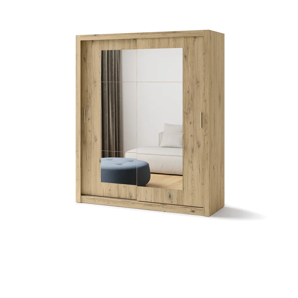 Dviejų durų spinta su veidrodžiais TIVOL, šviesaus ąžuolo, 180x60x215 cm