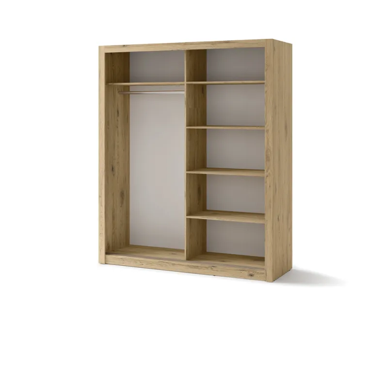 Dviejų durų spinta su veidrodžiais TIVOL, šviesaus ąžuolo, 180x60x215 cm