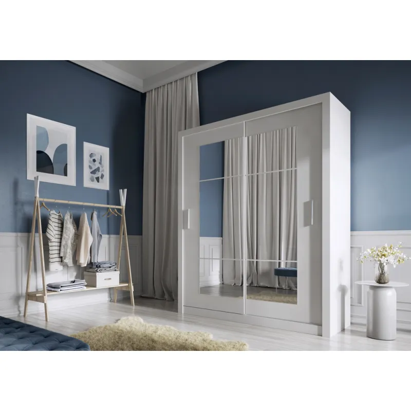 Dviejų durų spinta su veidrodžiais TIVOL, balta, 180x60x215 cm