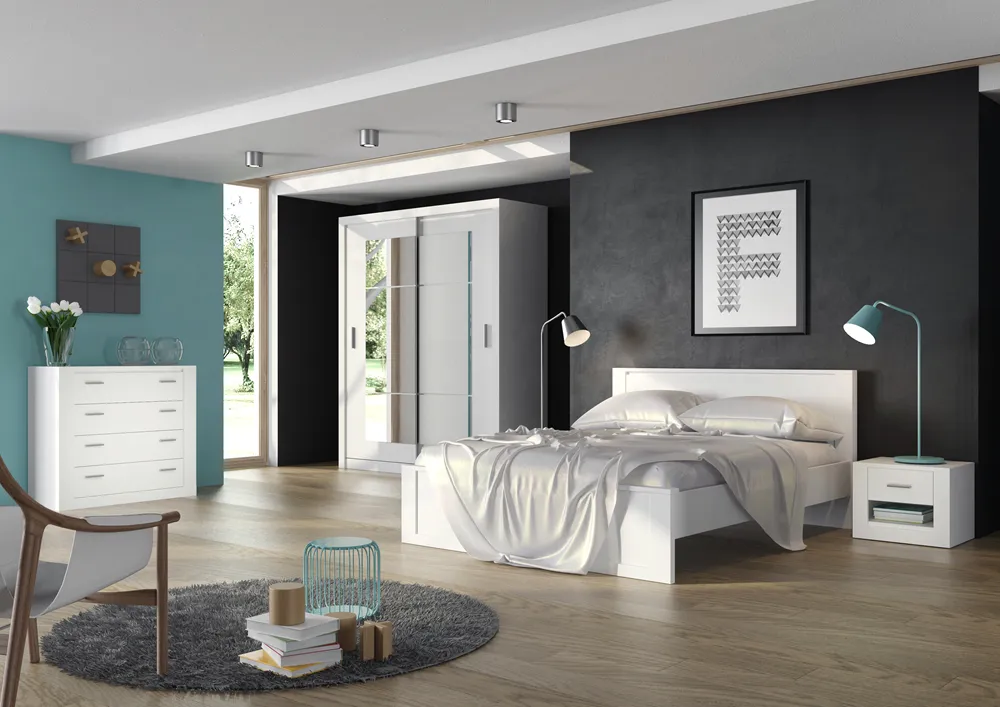 Dviejų durų spinta su veidrodžiais TIVOL, balta, 180x60x215 cm