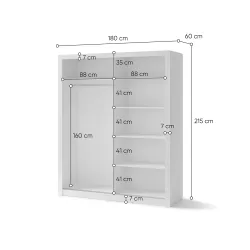Dviejų durų spinta su veidrodžiais TIVOL, balta, 180x60x215 cm