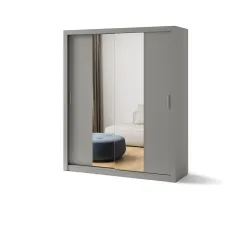 Dviejų durų spinta su veidrodžiu TIVOL, pilka, 180x60x215 cm
