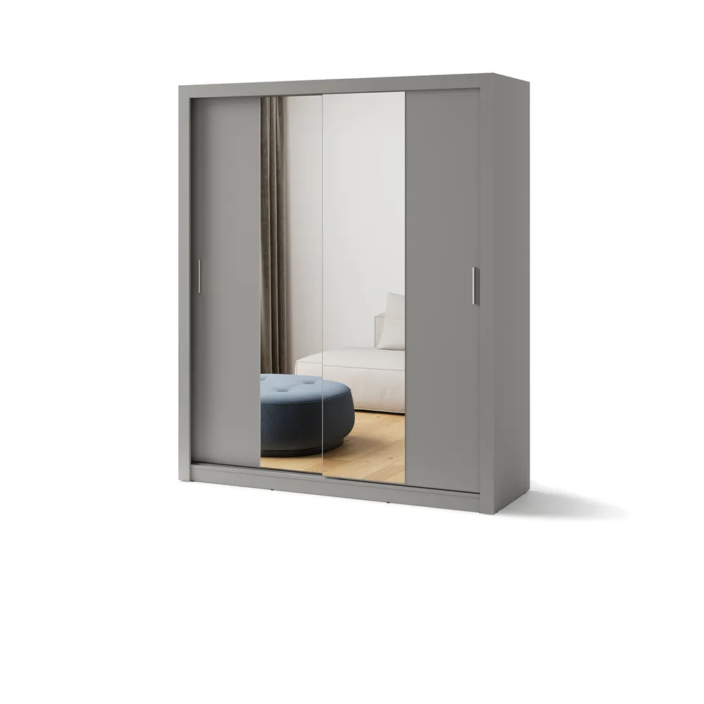 Dviejų durų spinta su veidrodžiu TIVOL, pilka, 180x60x215 cm