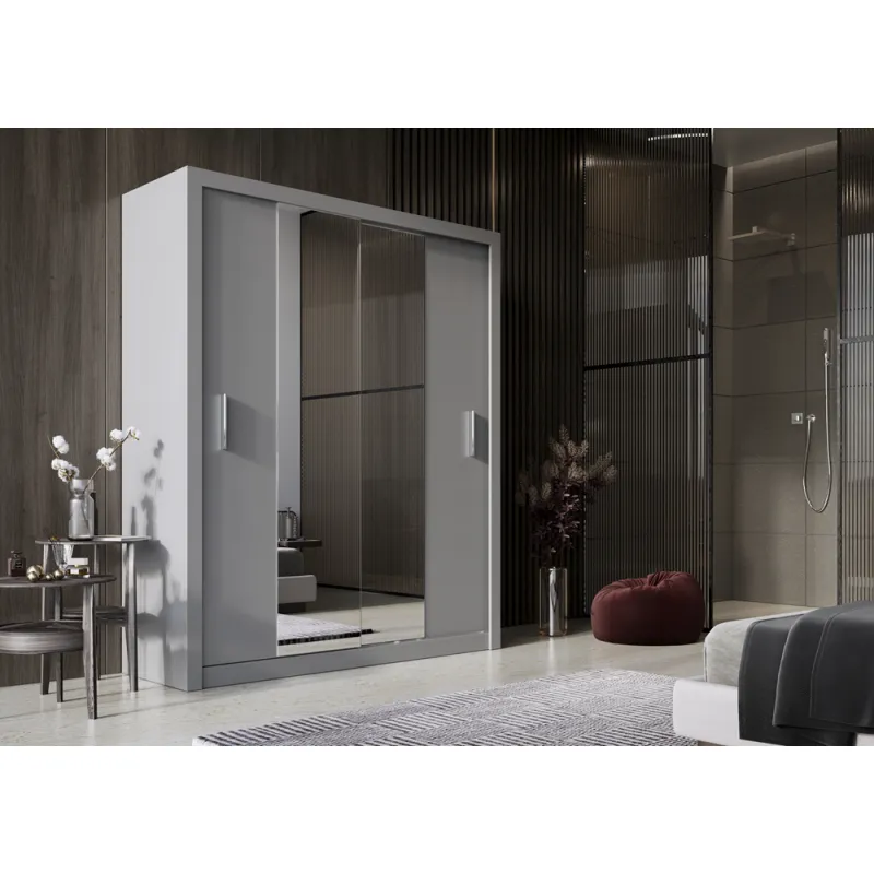 Dviejų durų spinta su veidrodžiu TIVOL, pilka, 180x60x215 cm