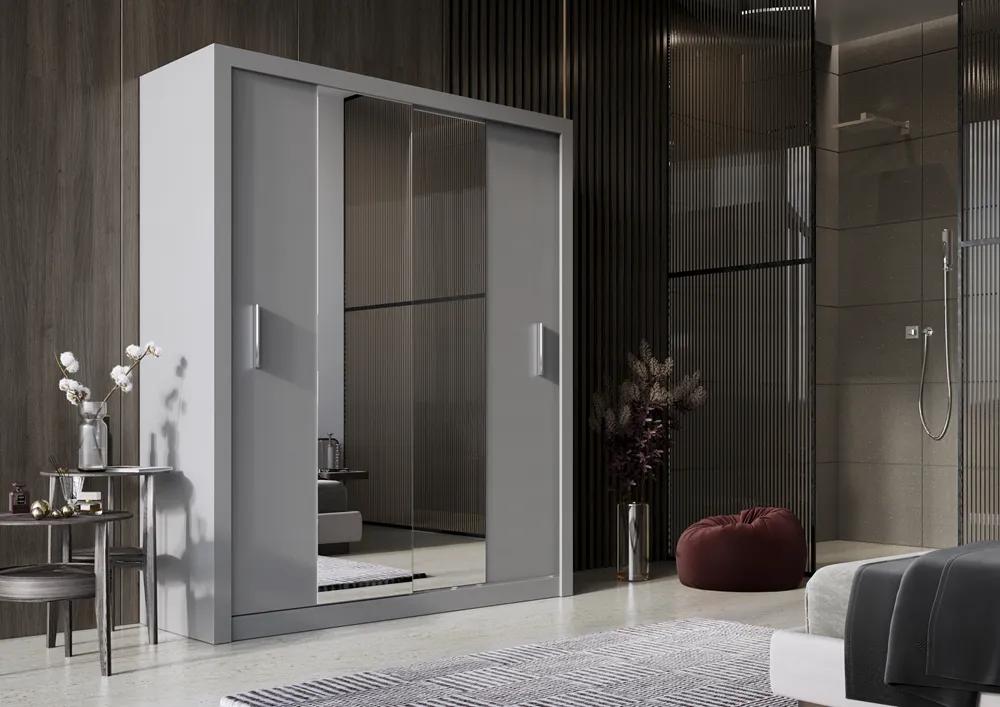 Dviejų durų spinta su veidrodžiu TIVOL, pilka, 180x60x215 cm