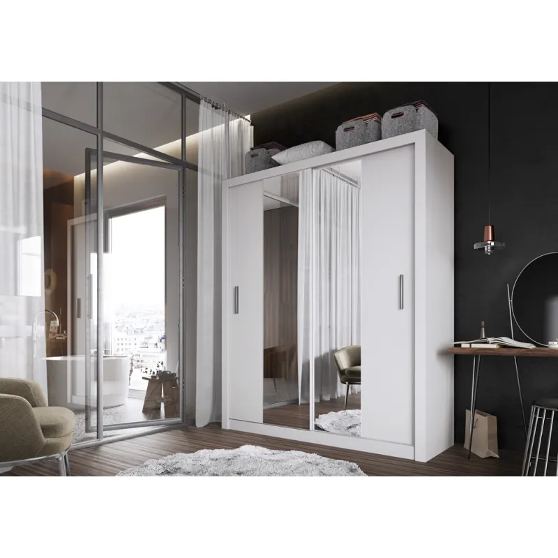 Dviejų durų spinta su veidrodžiu TIVOL, balta, 180x60x215 cm