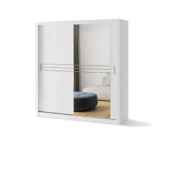 Stumdomų durų spinta su veidrodžiu TIVOL, balta, 203x60x215 cm