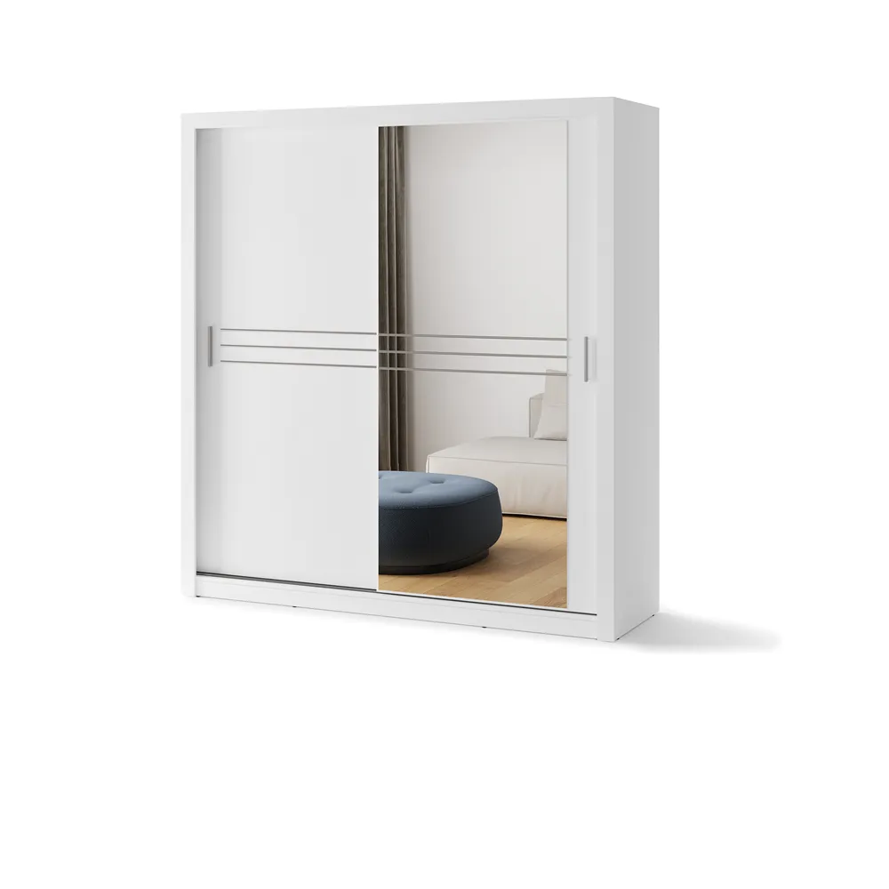 Stumdomų durų spinta su veidrodžiu TIVOL, balta, 203x60x215 cm