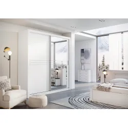 Stumdomų durų spinta su veidrodžiu TIVOL, balta, 203x60x215 cm