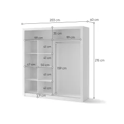 Stumdomų durų spinta su veidrodžiu TIVOL, balta, 203x60x215 cm
