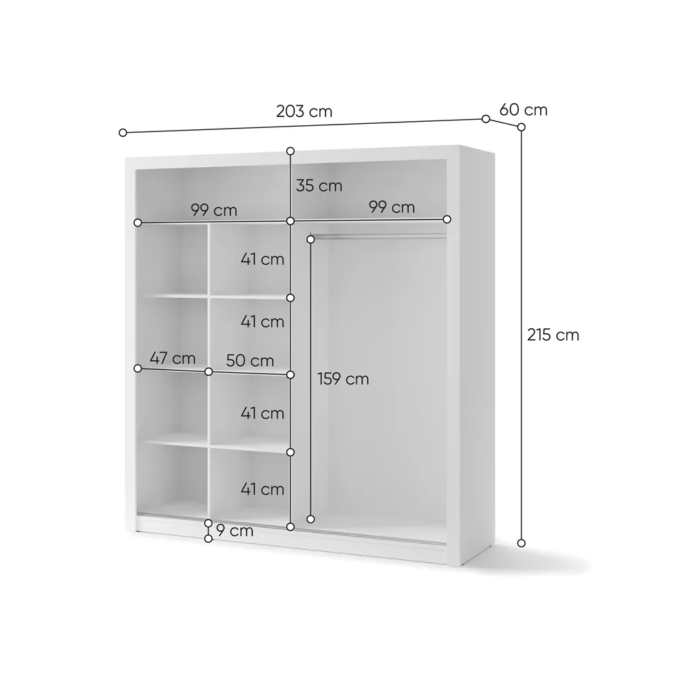 Stumdomų durų spinta su veidrodžiu TIVOL, balta, 203x60x215 cm