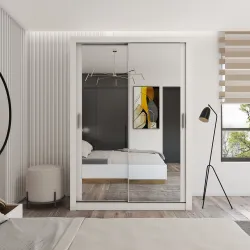 Stumdomų durų spinta su veidrodžiais TIVOL, balta, 150x60x215 cm