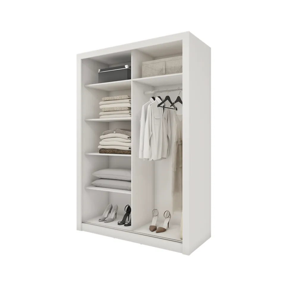 Stumdomų durų spinta su veidrodžiais TIVOL, balta, 150x60x215 cm