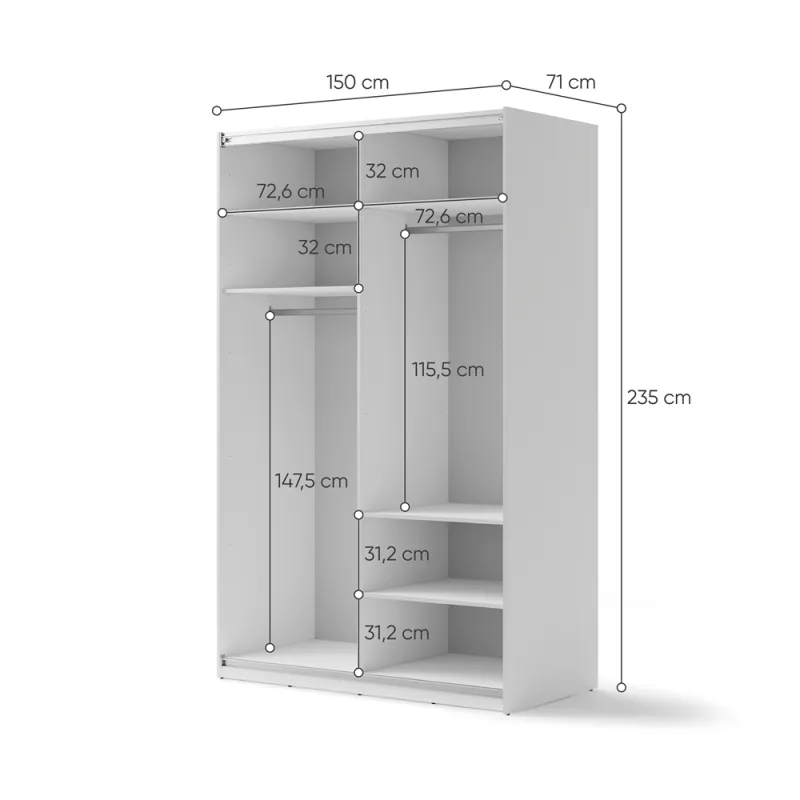 Stumdomų durų spinta su veidrodžiu MAXE, 150x71x235 cm