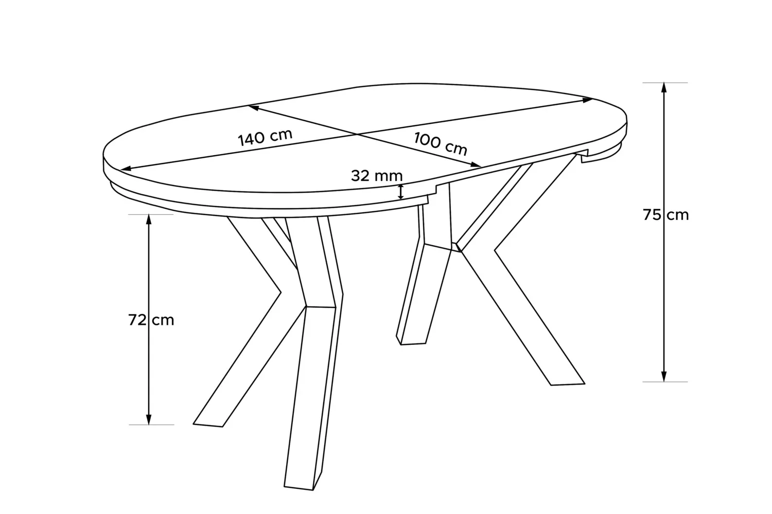 Apvalus pailginamas valgomojo stalas ROSTI, betono, 100-140x100x75 cm
