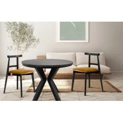 Apvalus pailginamas valgomojo stalas ROSTI, betono, 100-140x100x75 cm