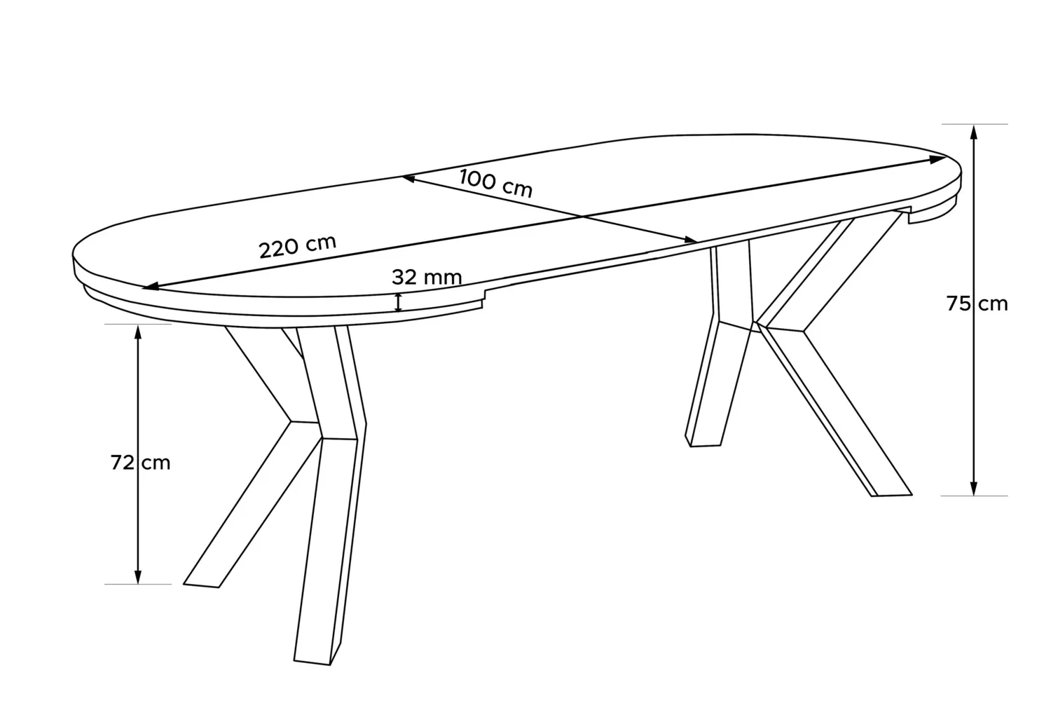 Apvalus pailginamas valgomojo stalas ROSTI, betono, 100-220x100x75 cm