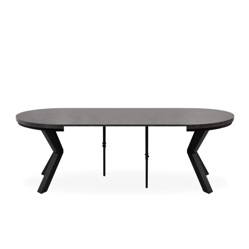 Apvalus pailginamas valgomojo stalas ROSTI, betono, 100-220x100x75 cm