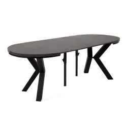 Apvalus pailginamas valgomojo stalas ROSTI, betono, 100-220x100x75 cm