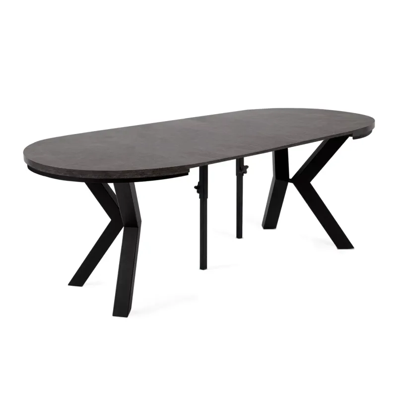 Apvalus pailginamas valgomojo stalas ROSTI, betono, 100-220x100x75 cm