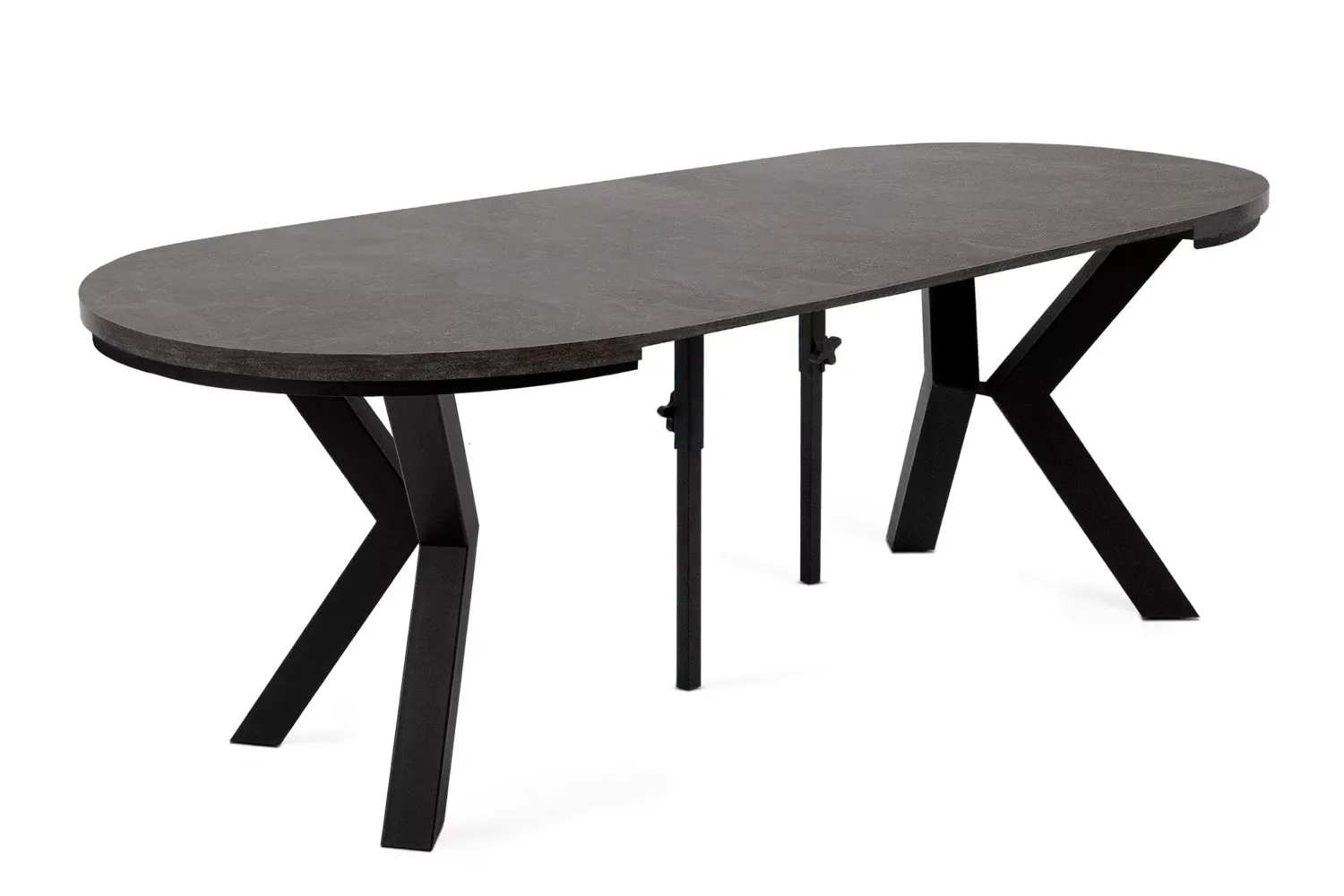 Apvalus pailginamas valgomojo stalas ROSTI, betono, 100-220x100x75 cm