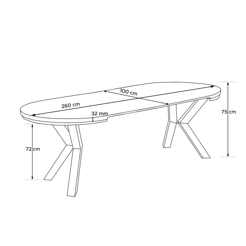 Apvalus pailginamas valgomojo stalas ROSTI, betono, 100-260x100x75 cm