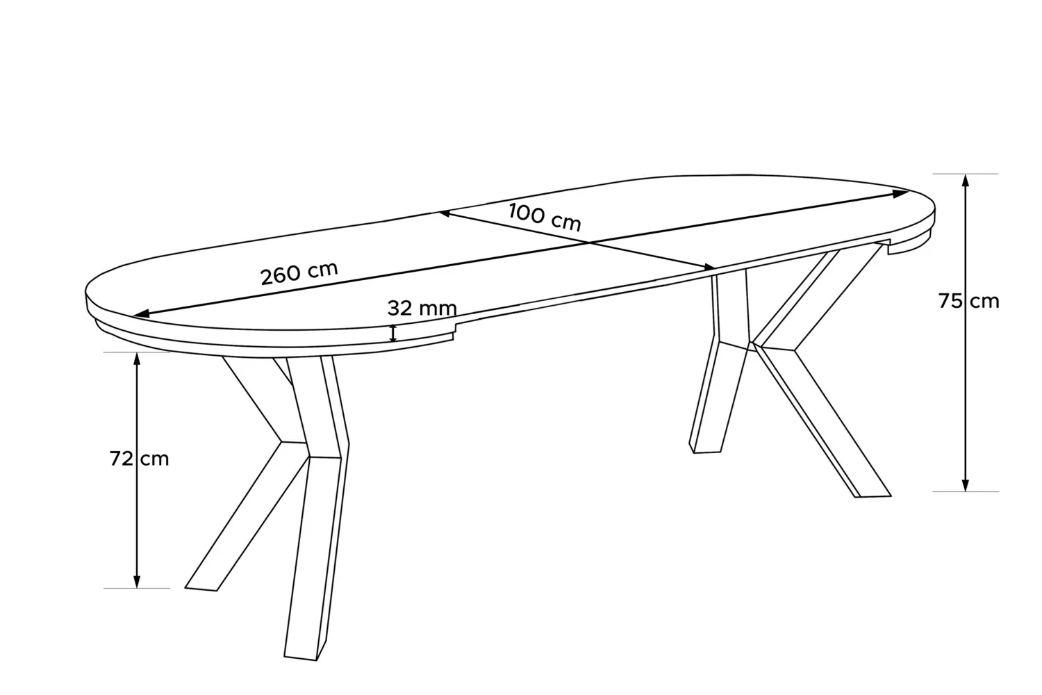 Apvalus pailginamas valgomojo stalas ROSTI, betono, 100-260x100x75 cm