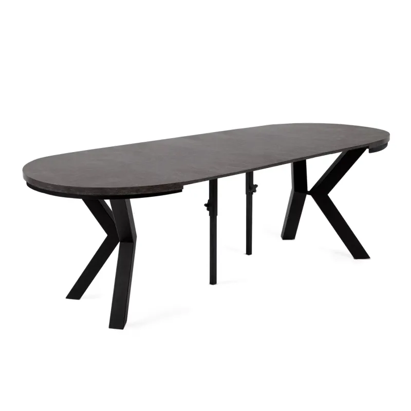Apvalus pailginamas valgomojo stalas ROSTI, betono, 100-260x100x75 cm