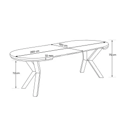 Apvalus pailginamas valgomojo stalas ROSTI, ąžuolo, 100-260x100x75 cm