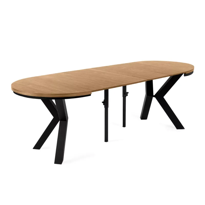 Apvalus pailginamas valgomojo stalas ROSTI, ąžuolo, 100-260x100x75 cm