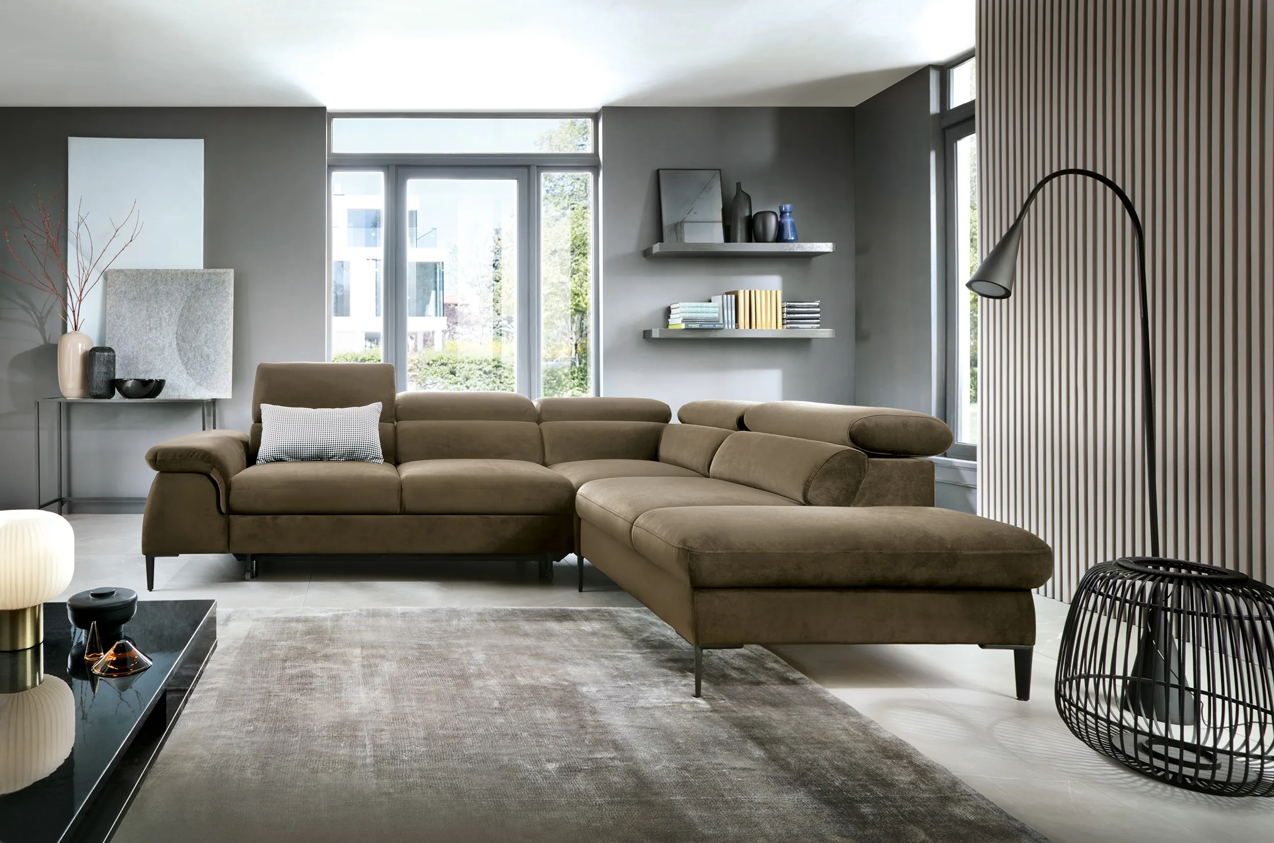 Minkštas kampas BLUE L, kairinis/dešininis, olive, 280x214x94 cm