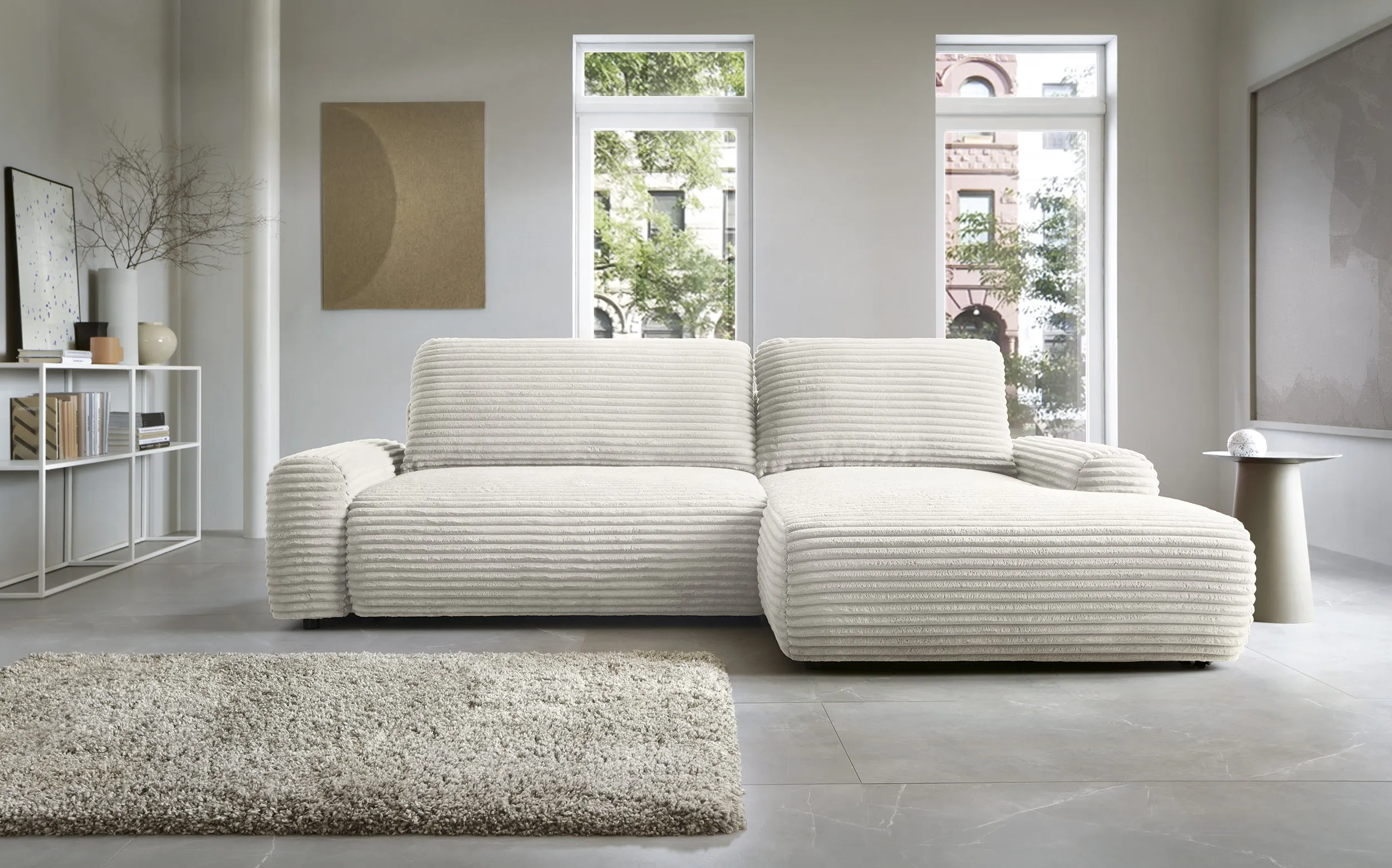Minkštas kampas CORDI, ivory, kairinis/dešininis, 264x162x85 cm