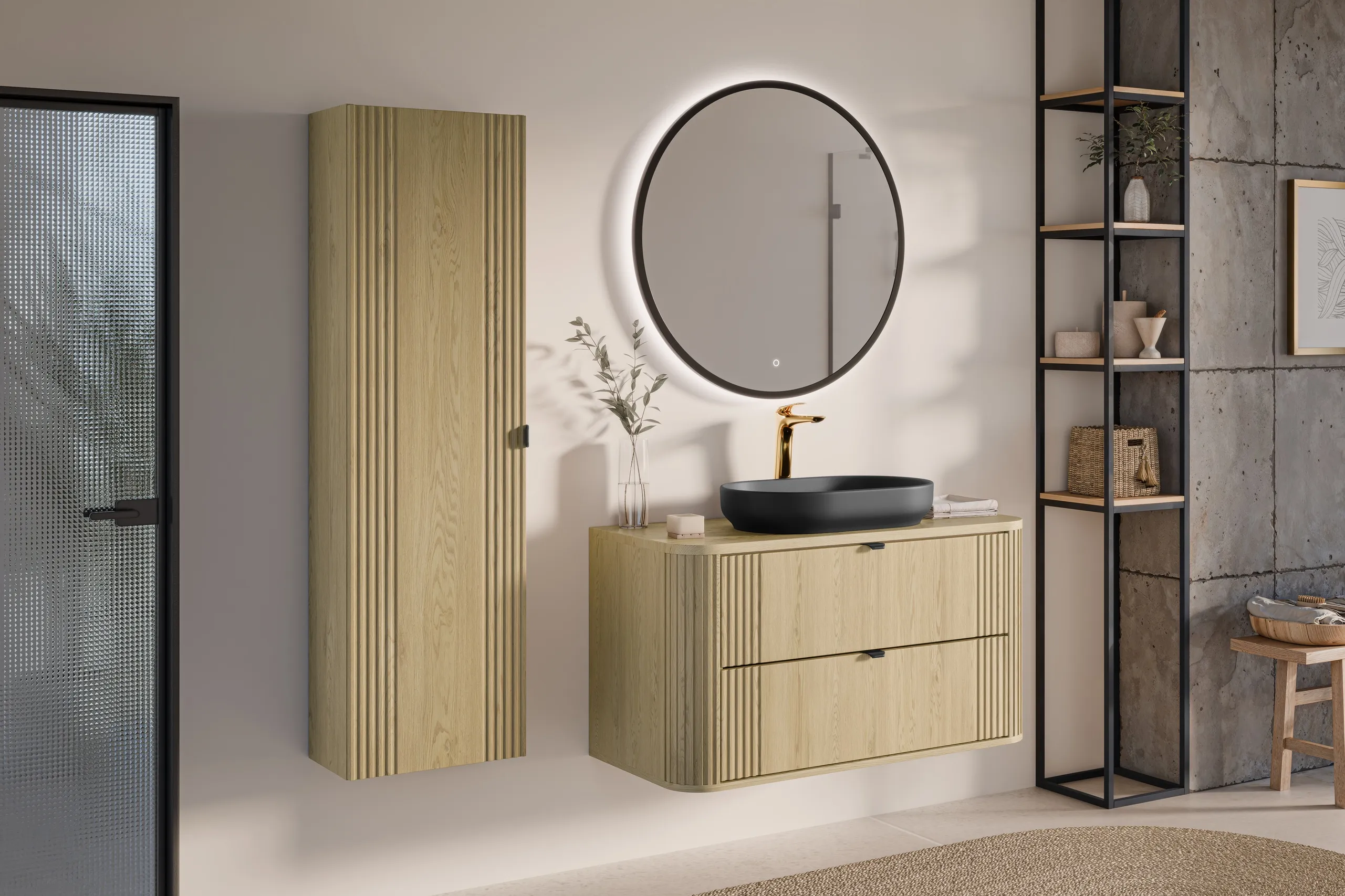 Aukšta pakabinama vonios spintelė 804 OVAL CREMO