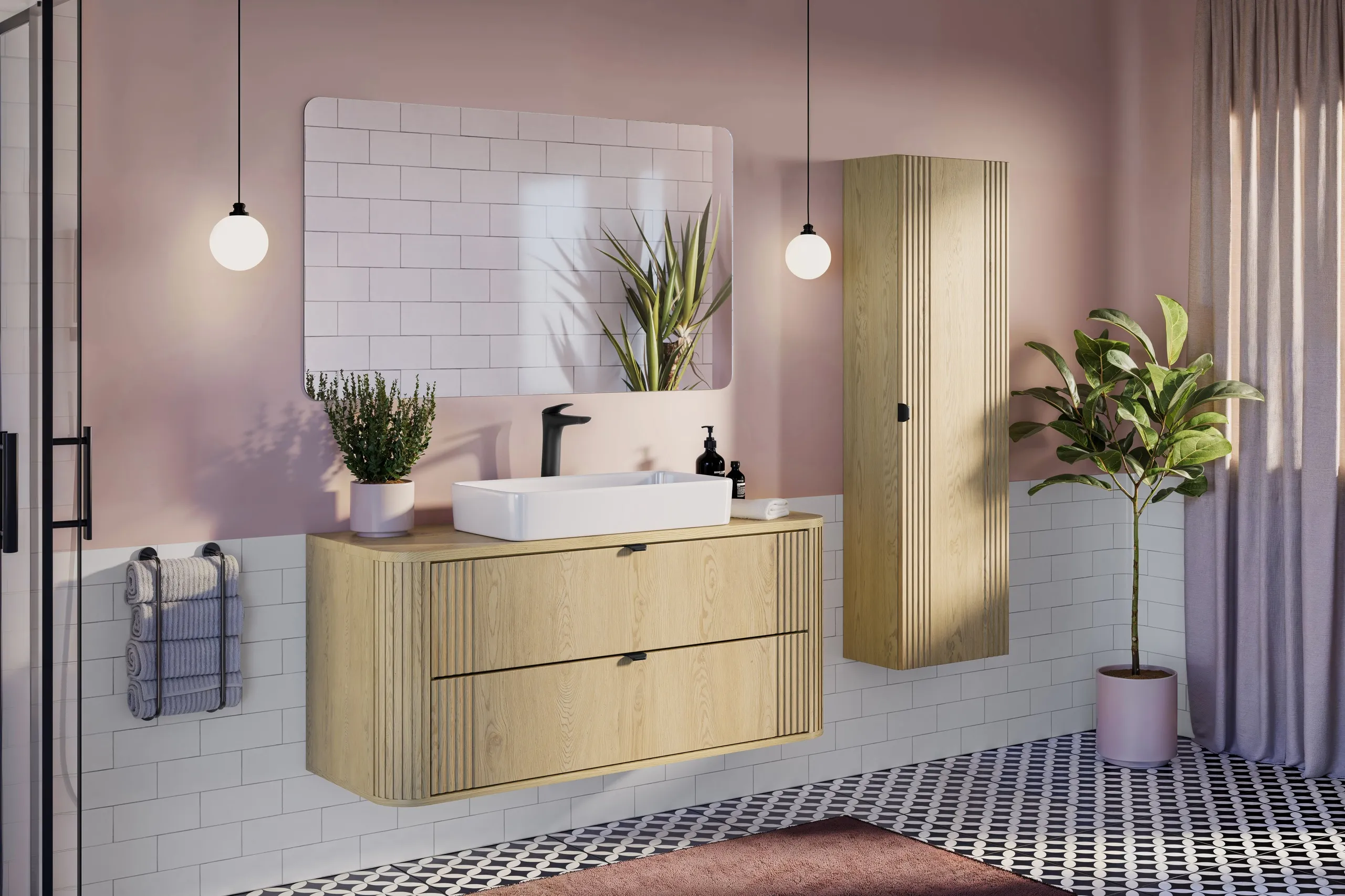 Pakabinama vonios spintelė su praustuvu 822 OVAL CREMO