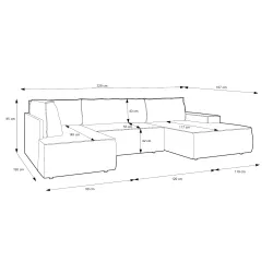 U formos kampas FIORI U2, kairinis/dešininis, 329x167x85 cm