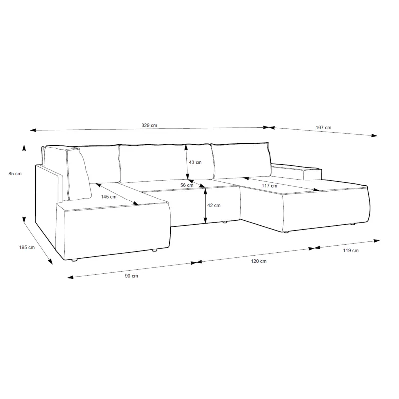 U formos kampas FIORI U2, kairinis/dešininis, 329x167x85 cm