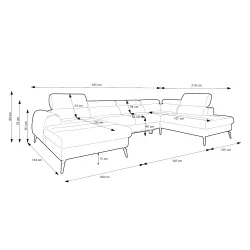U formos minkštas kampas JAZZY U, kairinis/dešininis, 345x216x93 cm